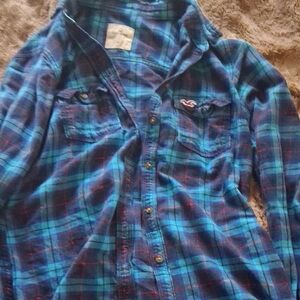 Hollister Blue Plaid Women's Button Down Shirt